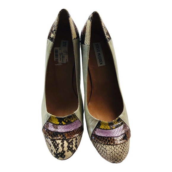2975 Steve madden sz 10 snake embossed pumps heel colorful patchwork leather - Picture 4 of 7
